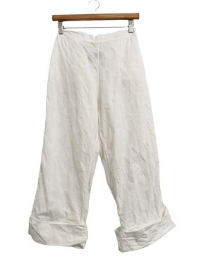 PRIVEH White Textured Polka Dot Cropped Cuffed Pull on Pant XS